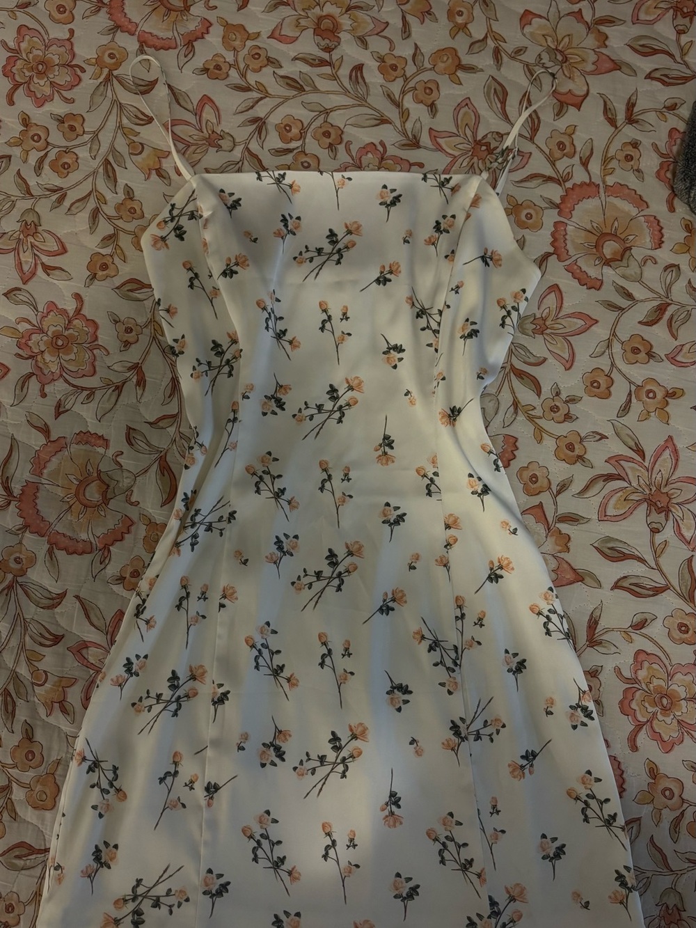 Sunday Best Cream Slip Dress with Peach Floral Print